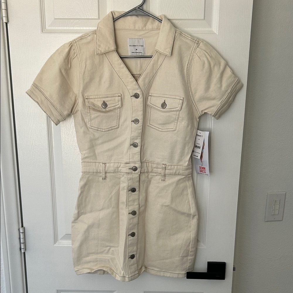 Celebrity Pink Cream Collared Dress